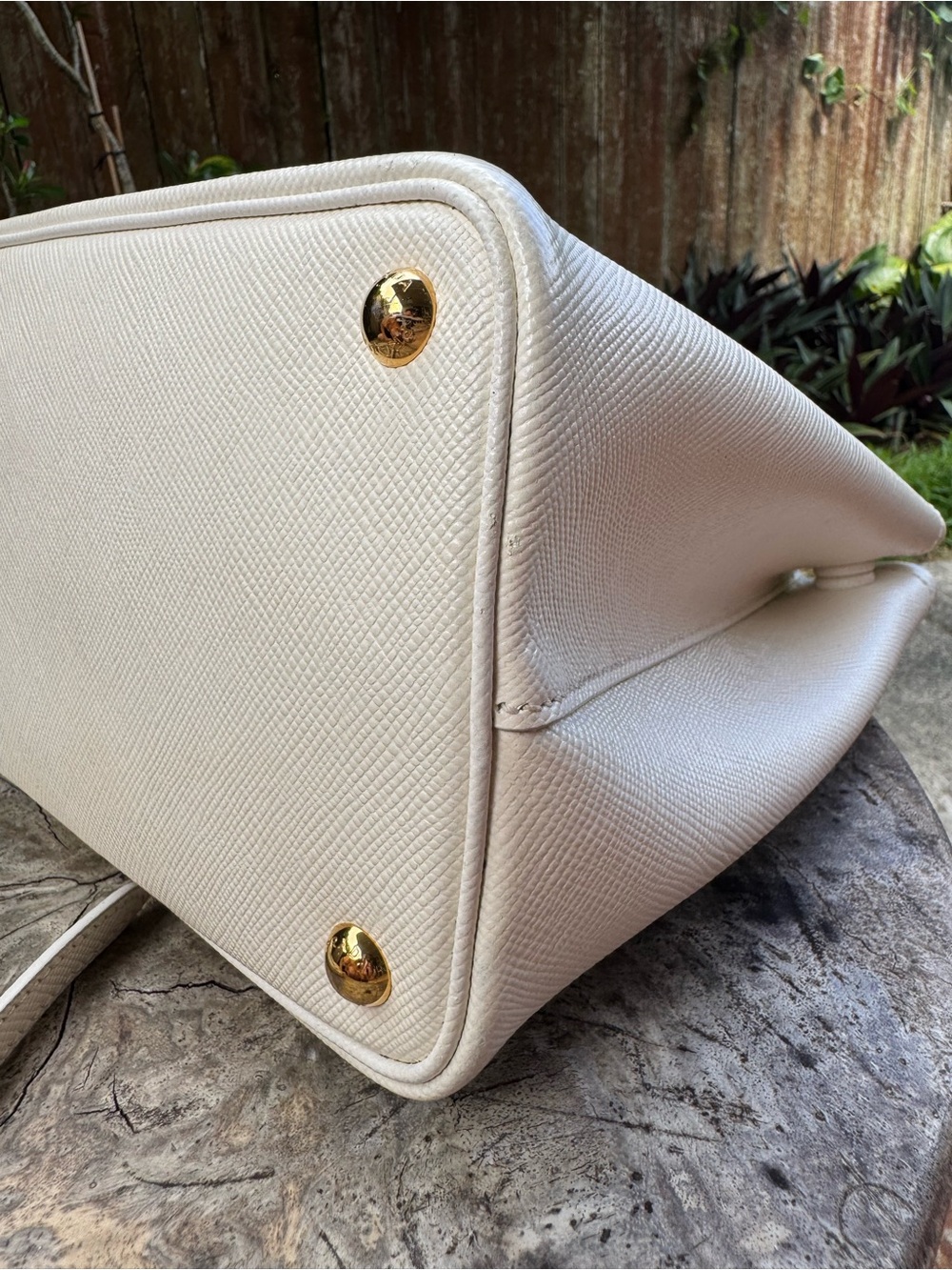 Prada Cream Saffiano Leather Tote with Blue Trim - Picture 7 of 14
